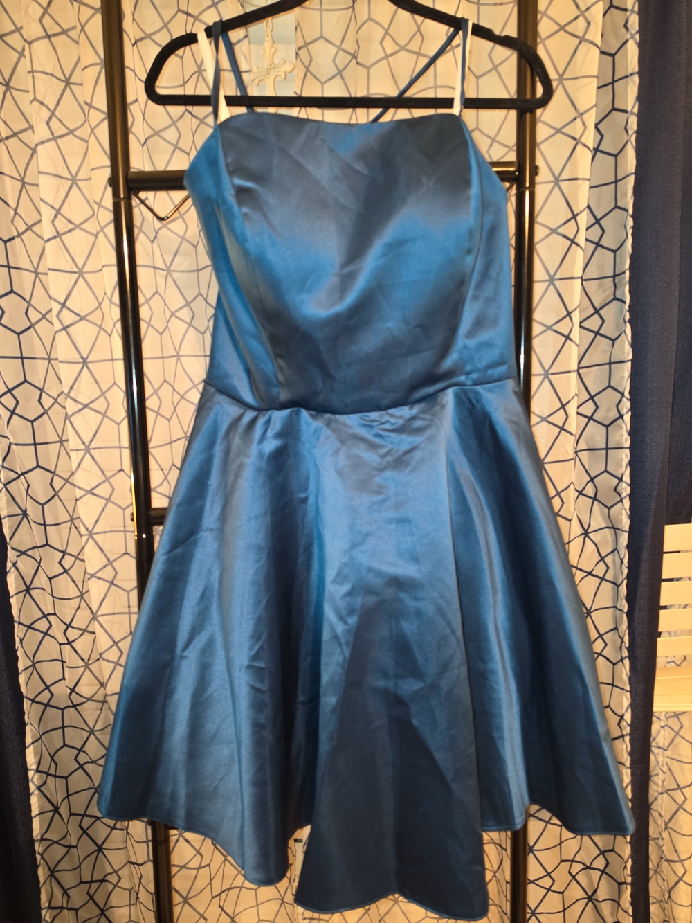 Teal Satin Fit-and-Flare Dress With Pockets